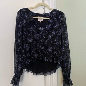 Cinq a Sept Black Asymmetrical Ruffled Blouse